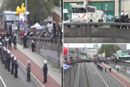 proteste uriase la bruxelles in capitala europei manifestanti imprastiati cu tunurile de apa institutiilor europene aparate cu sarma ghimpata video 68ee3f4d3ce58