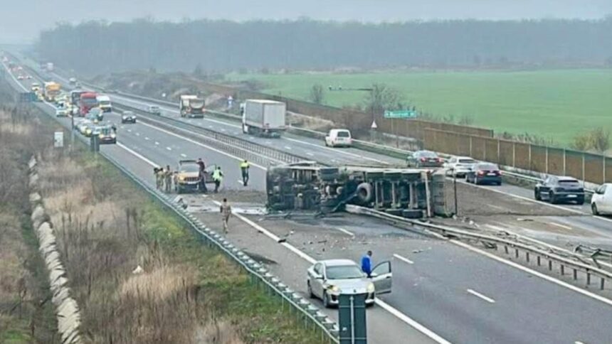 tir rasturnat pe a3 trafic complet paralizat pe sensul bucuresti ploiesti 693936a9b7251