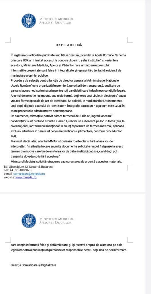 Controverse la Apele Române! Strategia USR de restricționare a accesului la concursul pentru conducerea instituției 8 Screenshot 20260109 204945 One Read