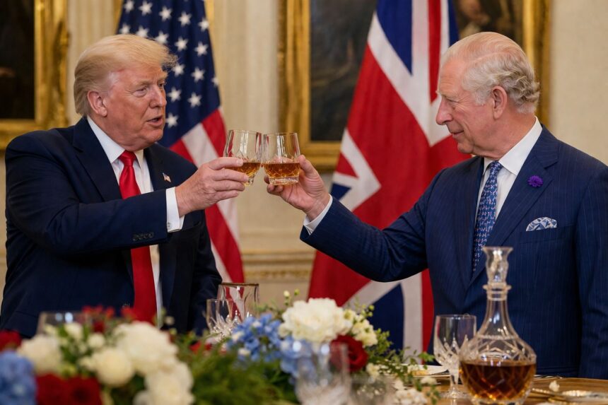 Donald Trump renunță la taxele pe whisky-ul britanic în onoarea Regelui Charles III.