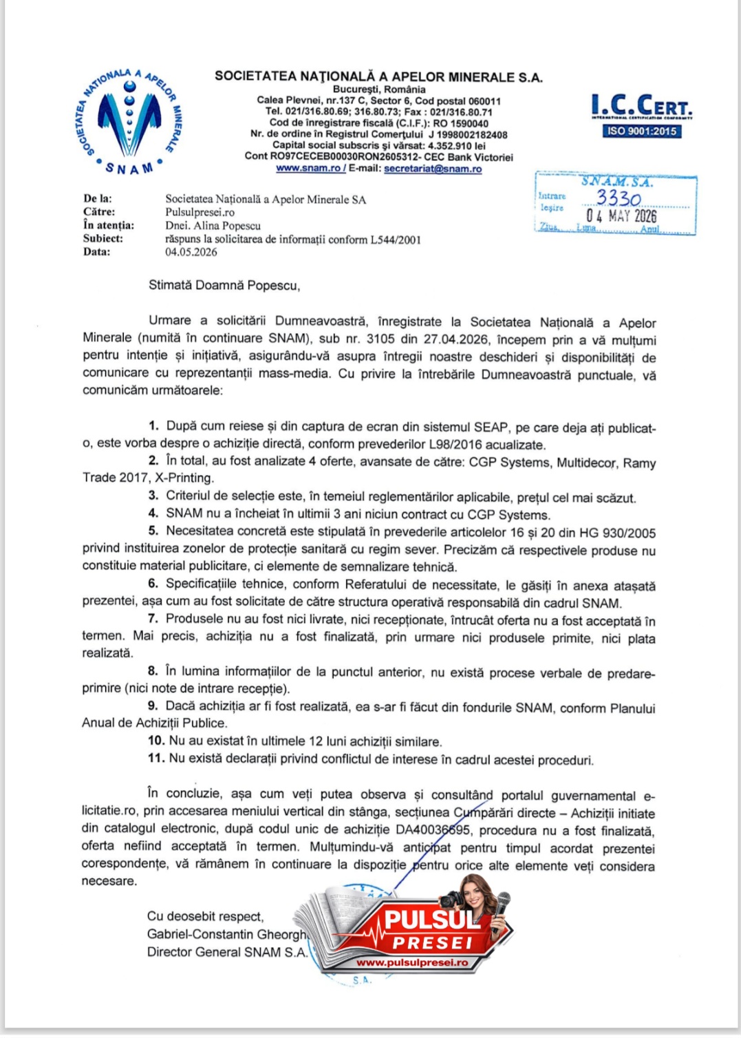 Achiziții „fantomă” la Societatea Națională a Apelor Minerale? Cum a dispărut un contract de pe radarul SEAP 8 Screenshot 20260511 221511 OneDrive