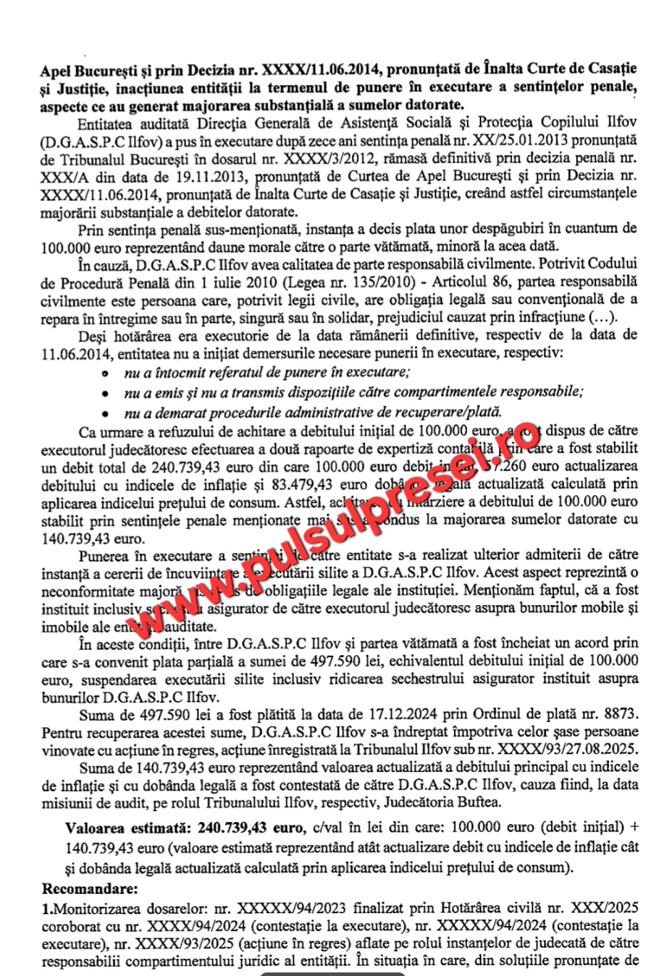 Raport devastator al Curții de Conturi la DGASPC Ilfov: executări întârziate, litigii pierdute, management deficitar și riscuri majore pentru bugetul public 10 Screenshot 20260520 212440 OneDrive