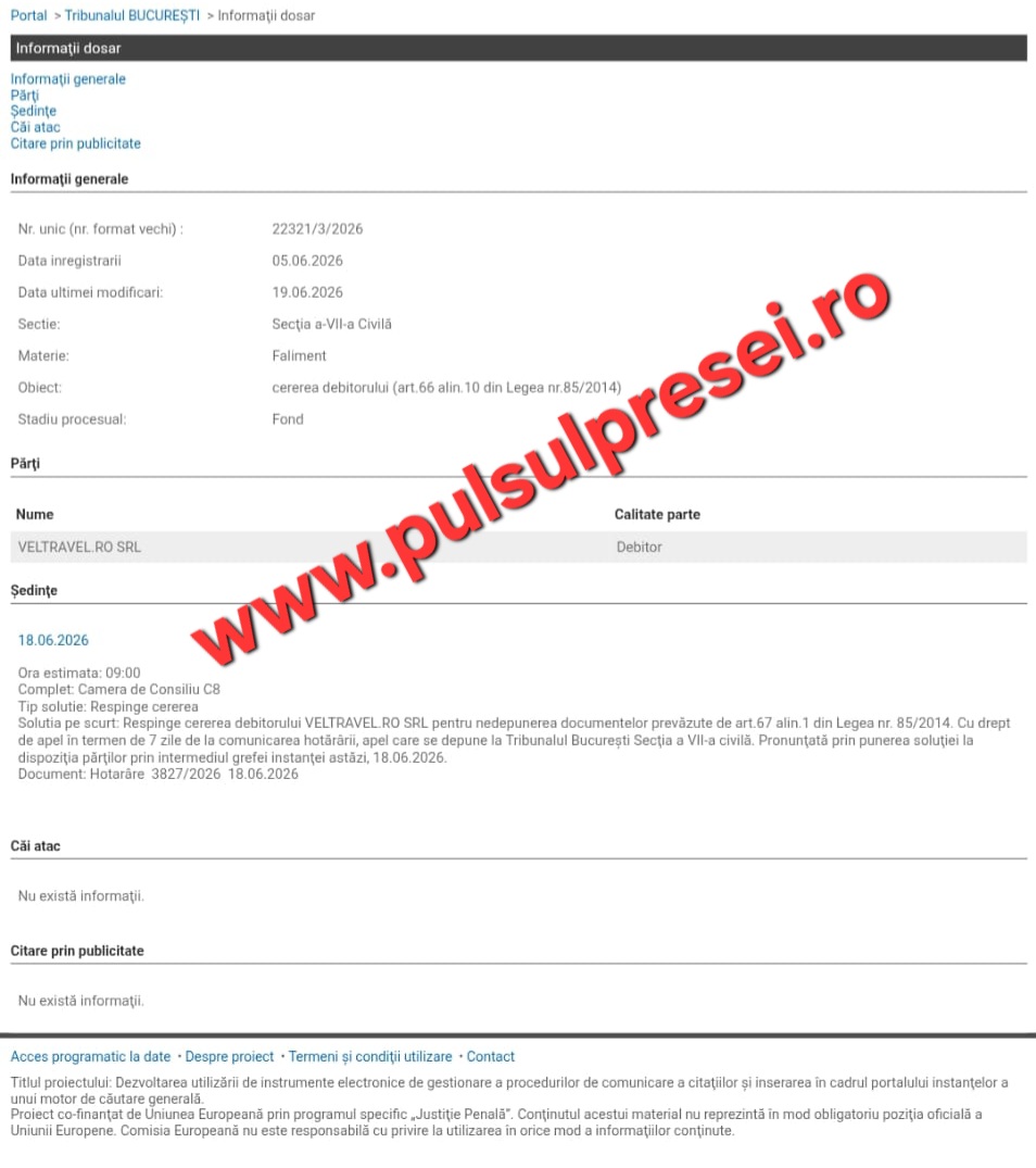 Eșec de „5 stele” la Tribunal: VELTRAVEL.RO SRL se pregătește de insolvenţă 8 IMG 20260622 WA0010