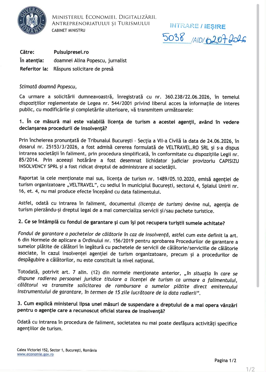 BOMBĂ ÎN TURISM: VELTRAVEL A INTRAT ÎN FALIMENT! Ministerul Economiei dă verdictul: Licență nulă, turiști în derivă 8 Screenshot 20260707 075100 Samsung Notes